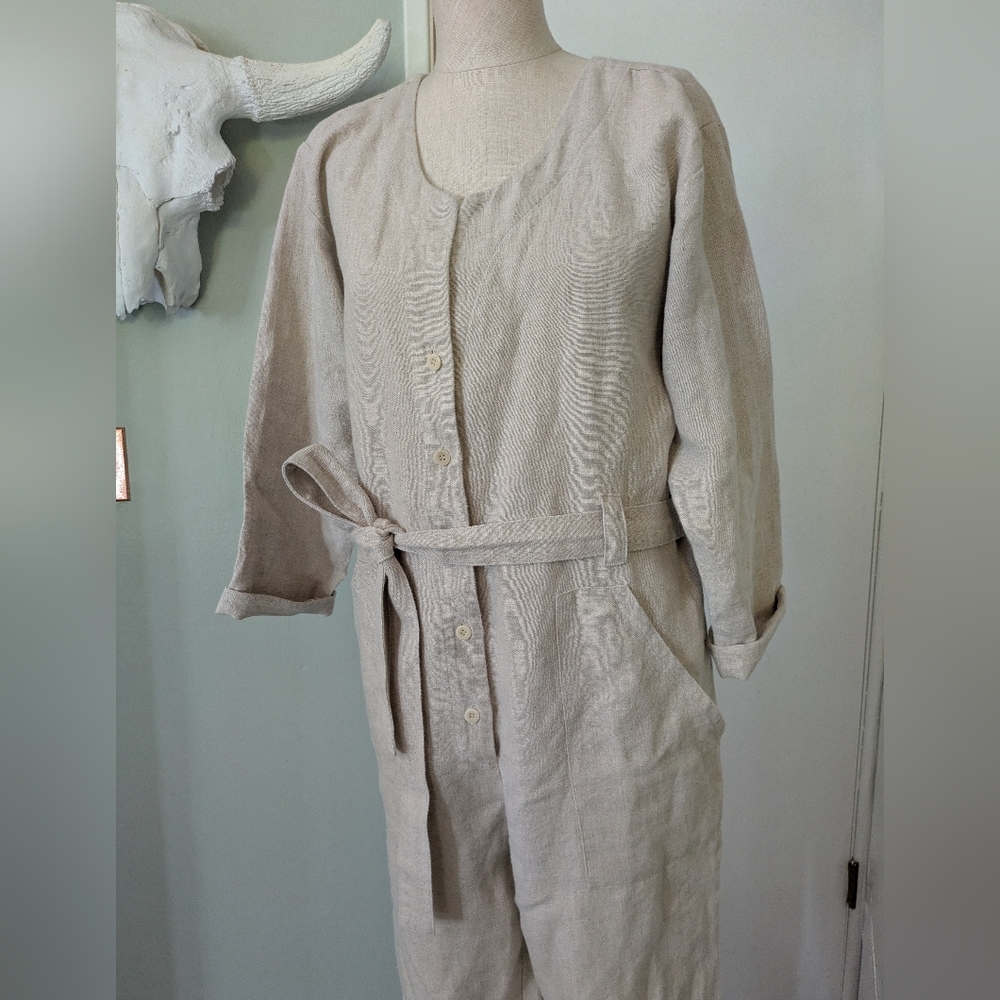 OZMA California Casual Linen Jumpsuit S Natural Tan Canerom - Picture 4 of 15